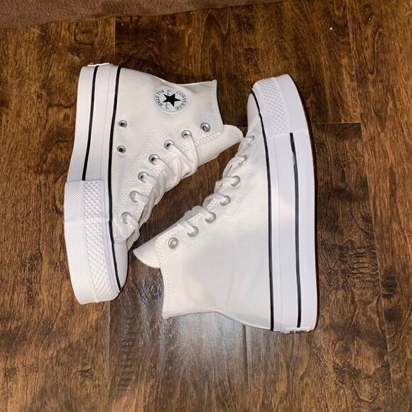 NEW MEN'S CONVERSE CANVAS PLATFORM CHUCK TAYLOR ALL STAR WHITE SNEAKERS Size 13 - Picture 6 of 10